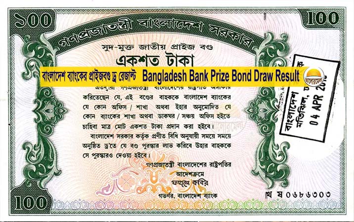 100 Taka Prize Bond Draw on Sunday