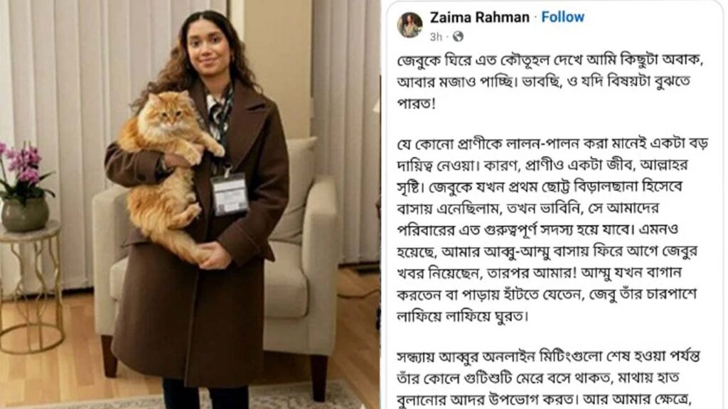 ‘জেবু’র বেড়ে ওঠার গল্প জানালেন জাইমা রহমান